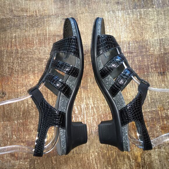 SAS Allegro Heel Strap Sandal Woman’s 9 N Narrow Black Croc Classic Heritage - Picture 6 of 9